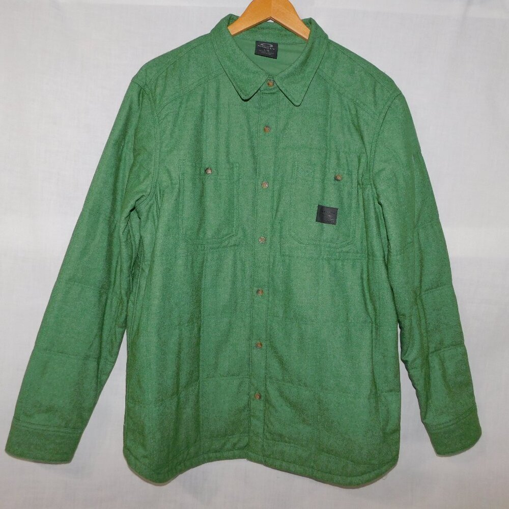 OAKLEY Green Wool Blend Quilted Collared Shirt Jacket Shacket Mens L